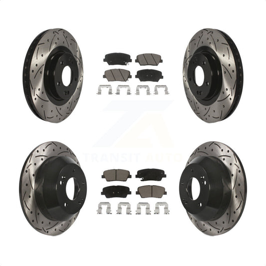 [Avant + Arrière] Kit de disque (percé rainuré revêtu) et plaquette (céramique) de frein pour Hyundai Santa Fe Sport Kia Sorento KDC-100293 par Transit Auto