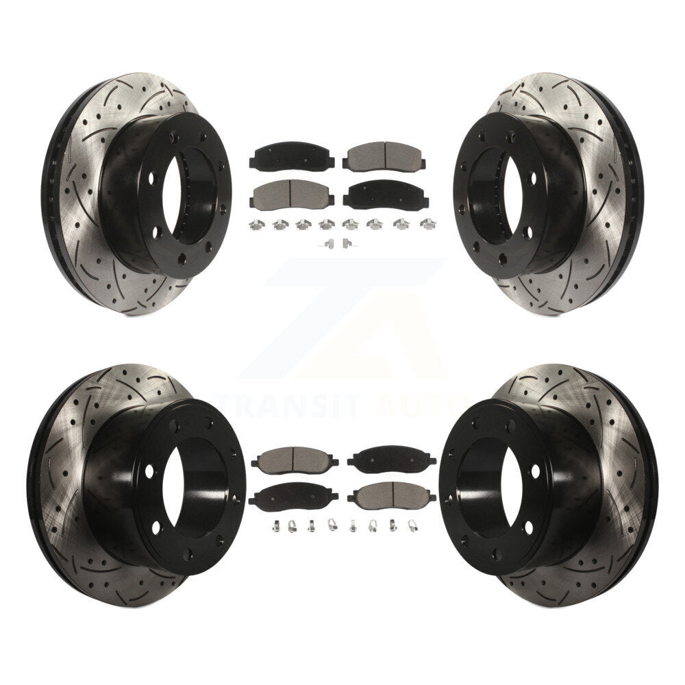 [Avant + Arrière] Kit de disque (percé rainuré revêtu) et plaquette (céramique) de frein pour Ford F-250 Super Duty F-350 KDC-100294