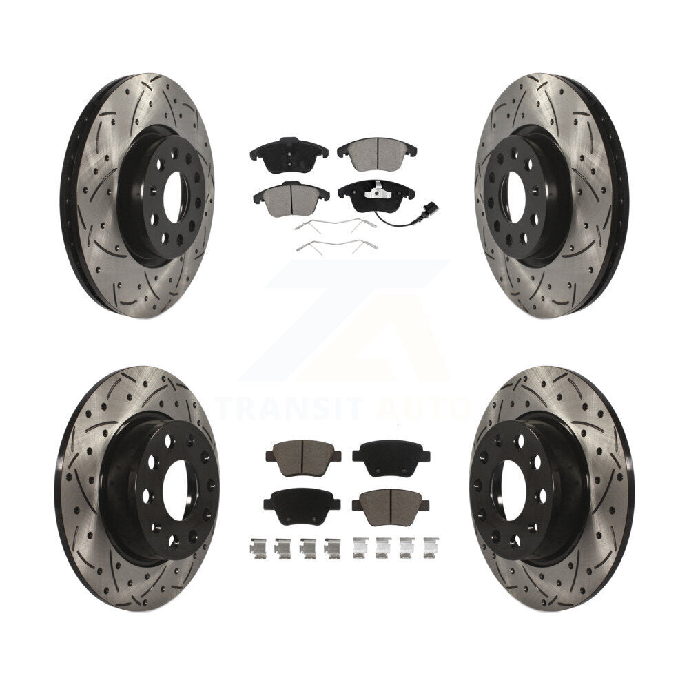[Avant + Arrière] Kit de disque (percé rainuré revêtu) et plaquette (céramique) de frein pour Volkswagen Passat KDC-100296