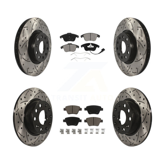 [Avant + Arrière] Kit de disque (percé rainuré revêtu) et plaquette (céramique) de frein pour Volkswagen Passat KDC-100296