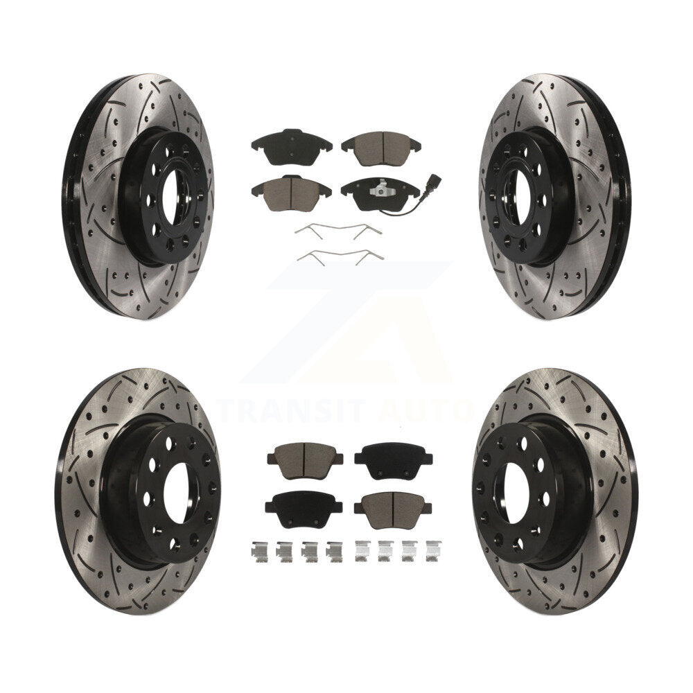 [Avant + Arrière] Kit de disque (percé rainuré revêtu) et plaquette (céramique) de frein pour Volkswagen Beetle KDC-100298