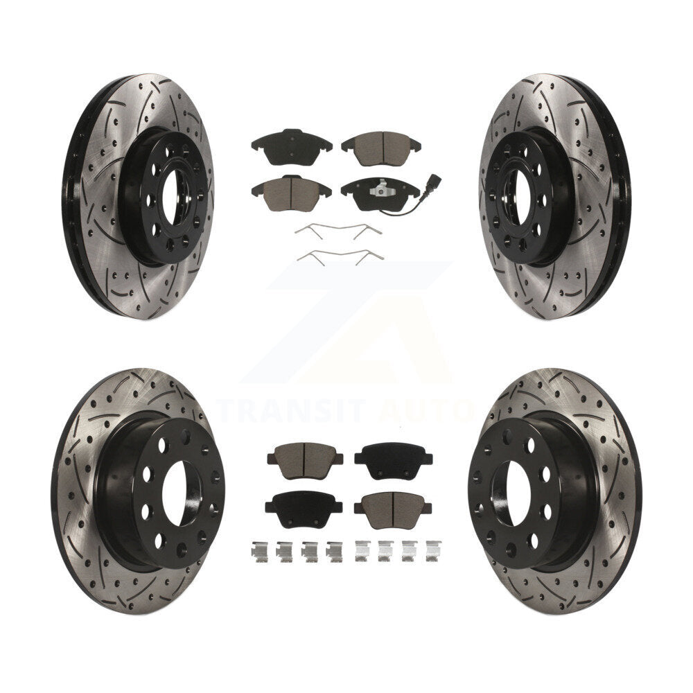 [Avant + Arrière] Kit de disque (percé rainuré revêtu) et plaquette (céramique) de frein pour 2013 Volkswagen Beetle 2.5L avec 253mm Diameter Rotor KDC-100299