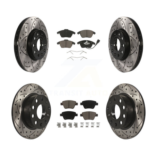 [Avant + Arrière] Kit de disque (percé rainuré revêtu) et plaquette (céramique) de frein pour 2013 Volkswagen Beetle 2.5L avec 253mm Diameter Rotor KDC-100299