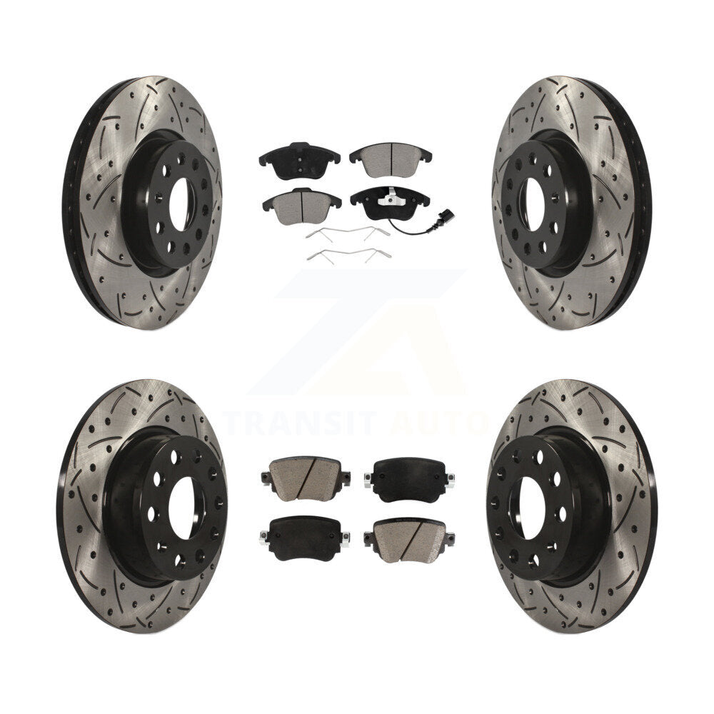 [Avant + Arrière] Kit de disque (percé rainuré revêtu) et plaquette (céramique) de frein pour Volkswagen Passat KDC-100300