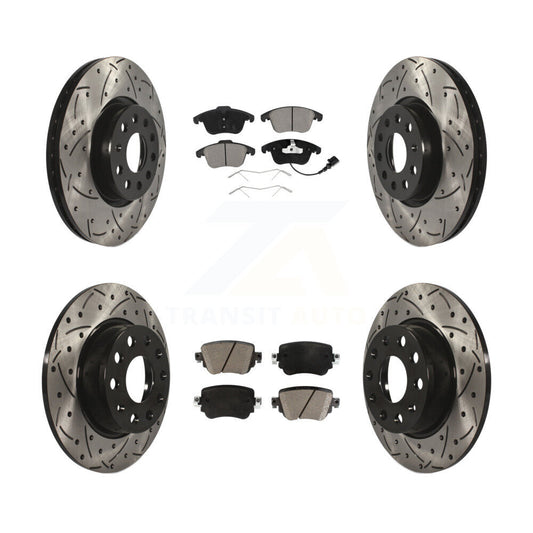 [Avant + Arrière] Kit de disque (percé rainuré revêtu) et plaquette (céramique) de frein pour Volkswagen Passat KDC-100300