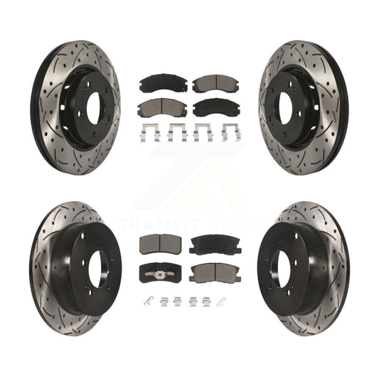 [Avant + Arrière] Kit de disque (percé rainuré revêtu) et plaquette (céramique) de frein pour Mitsubishi Lancer KDC-100303