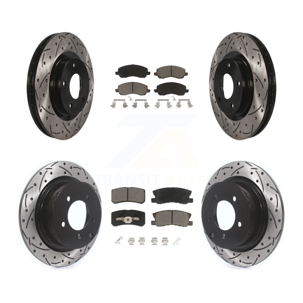 [Avant + Arrière] Kit de disque (percé rainuré revêtu) et plaquette (céramique) de frein pour Jeep Patriot Compass Chrysler Dodge Avenger Sebring Mitsubishi Lancer 200 Outlander Sport RVR KDC-100304