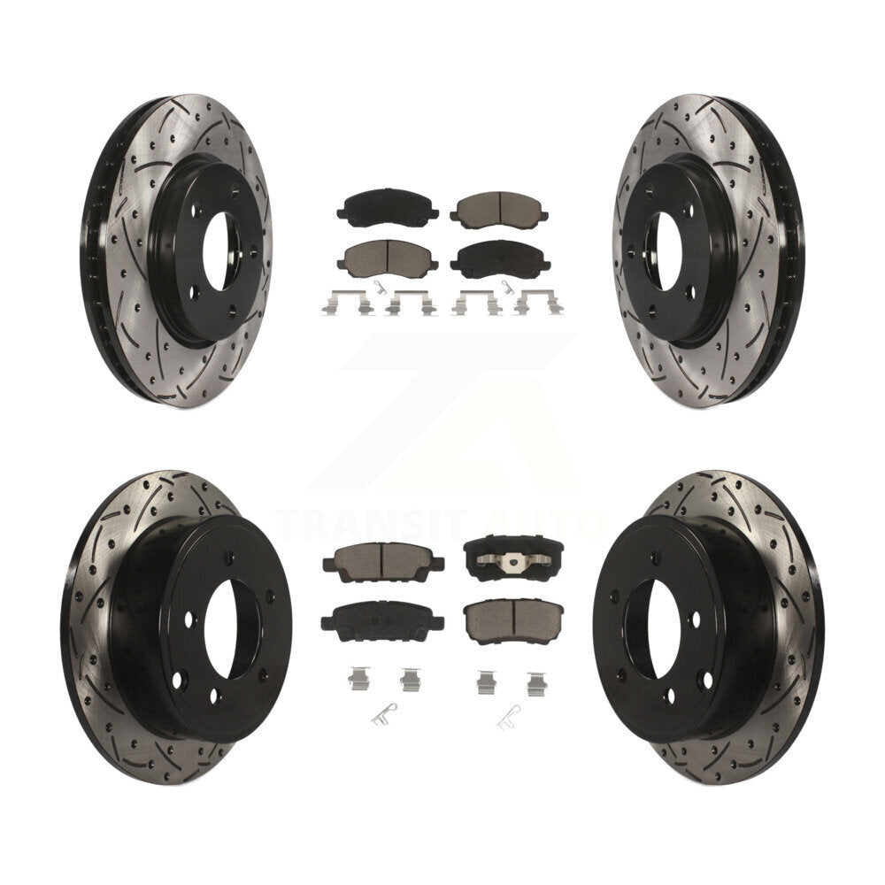 [Avant + Arrière] Kit de disque (percé rainuré revêtu) et plaquette (céramique) de frein pour Mitsubishi Lancer KDC-100305