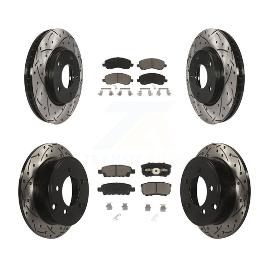 [Avant + Arrière] Kit de disque (percé rainuré revêtu) et plaquette (céramique) de frein pour Mitsubishi Lancer KDC-100305