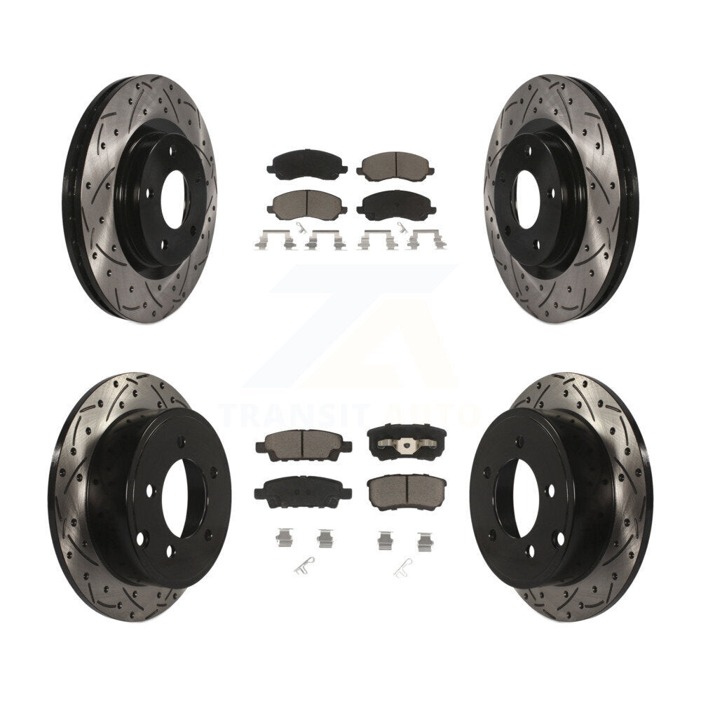 [Avant + Arrière] Kit de disque (percé rainuré revêtu) et plaquette (céramique) de frein pour Jeep Patriot Dodge Compass Caliber Chrysler Avenger Sebring 200 KDC-100306
