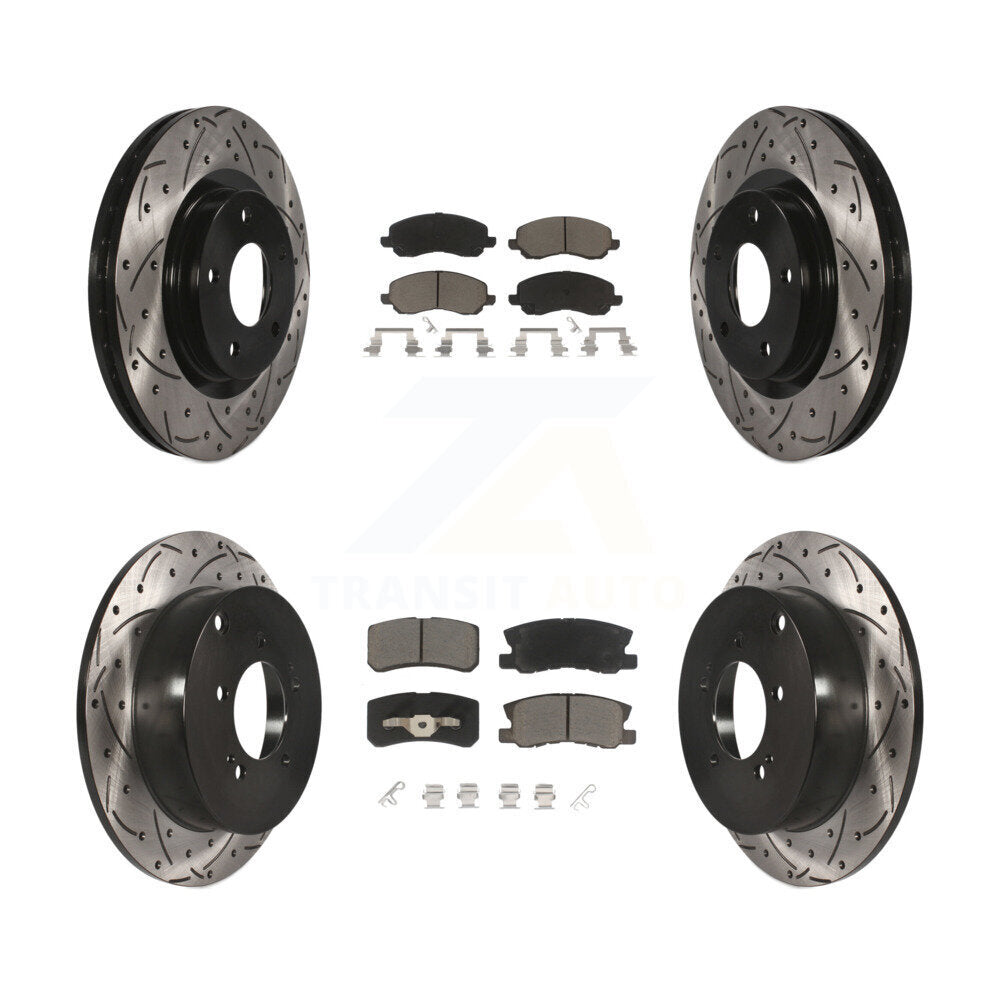 [Avant + Arrière] Kit de disque (percé rainuré revêtu) et plaquette (céramique) de frein pour Mitsubishi Outlander KDC-100307