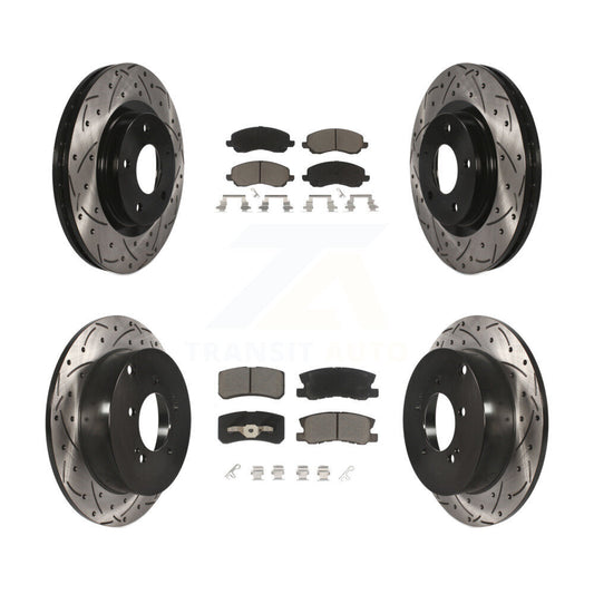[Avant + Arrière] Kit de disque (percé rainuré revêtu) et plaquette (céramique) de frein pour Mitsubishi Outlander KDC-100307