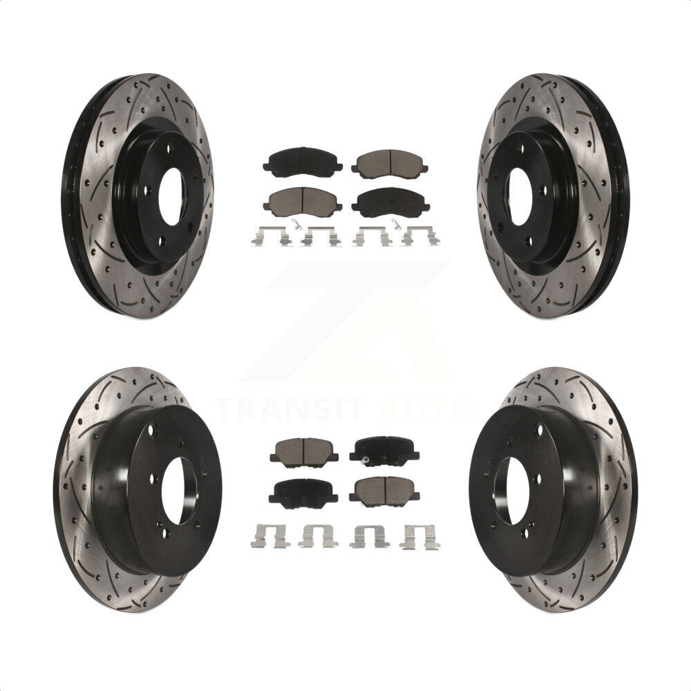 [Avant + Arrière] Kit de disque (percé rainuré revêtu) et plaquette (céramique) de frein pour 2013 Mitsubishi Outlander 3.0L KDC-100308 par Transit Auto