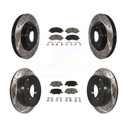 [Avant + Arrière] Kit de disque (percé rainuré revêtu) et plaquette (céramique) de frein pour 2013 Mitsubishi Outlander 3.0L KDC-100308 par Transit Auto