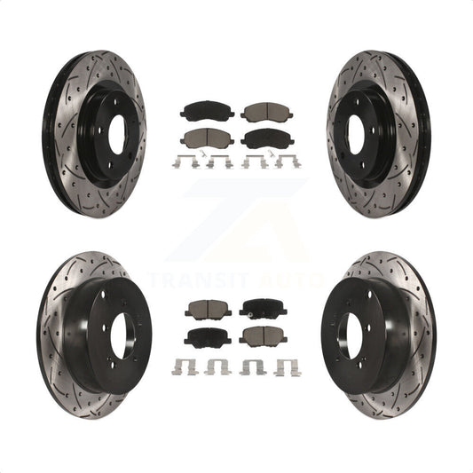 [Avant + Arrière] Kit de disque (percé rainuré revêtu) et plaquette (céramique) de frein pour 2013 Mitsubishi Outlander 3.0L KDC-100308 par Transit Auto