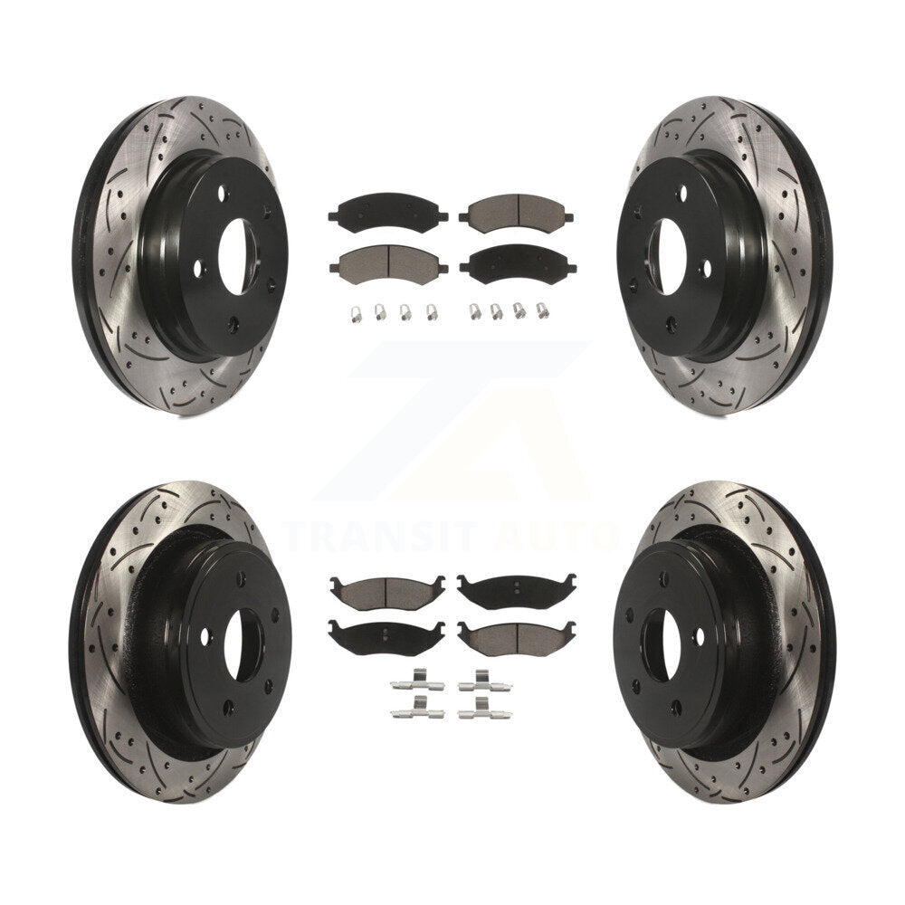 [Avant + Arrière] Kit de disque (percé rainuré revêtu) et plaquette (céramique) de frein pour Ram 1500 Dodge Classic Durango Chrysler Aspen KDC-100309
