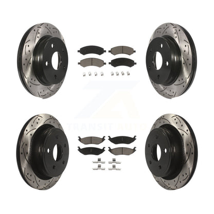 [Avant + Arrière] Kit de disque (percé rainuré revêtu) et plaquette (céramique) de frein pour Ram 1500 Dodge Classic Durango Chrysler Aspen KDC-100309