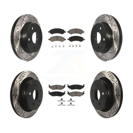 [Avant + Arrière] Kit de disque (percé rainuré revêtu) et plaquette (céramique) de frein pour Ram 1500 Dodge Classic Durango Chrysler Aspen KDC-100309