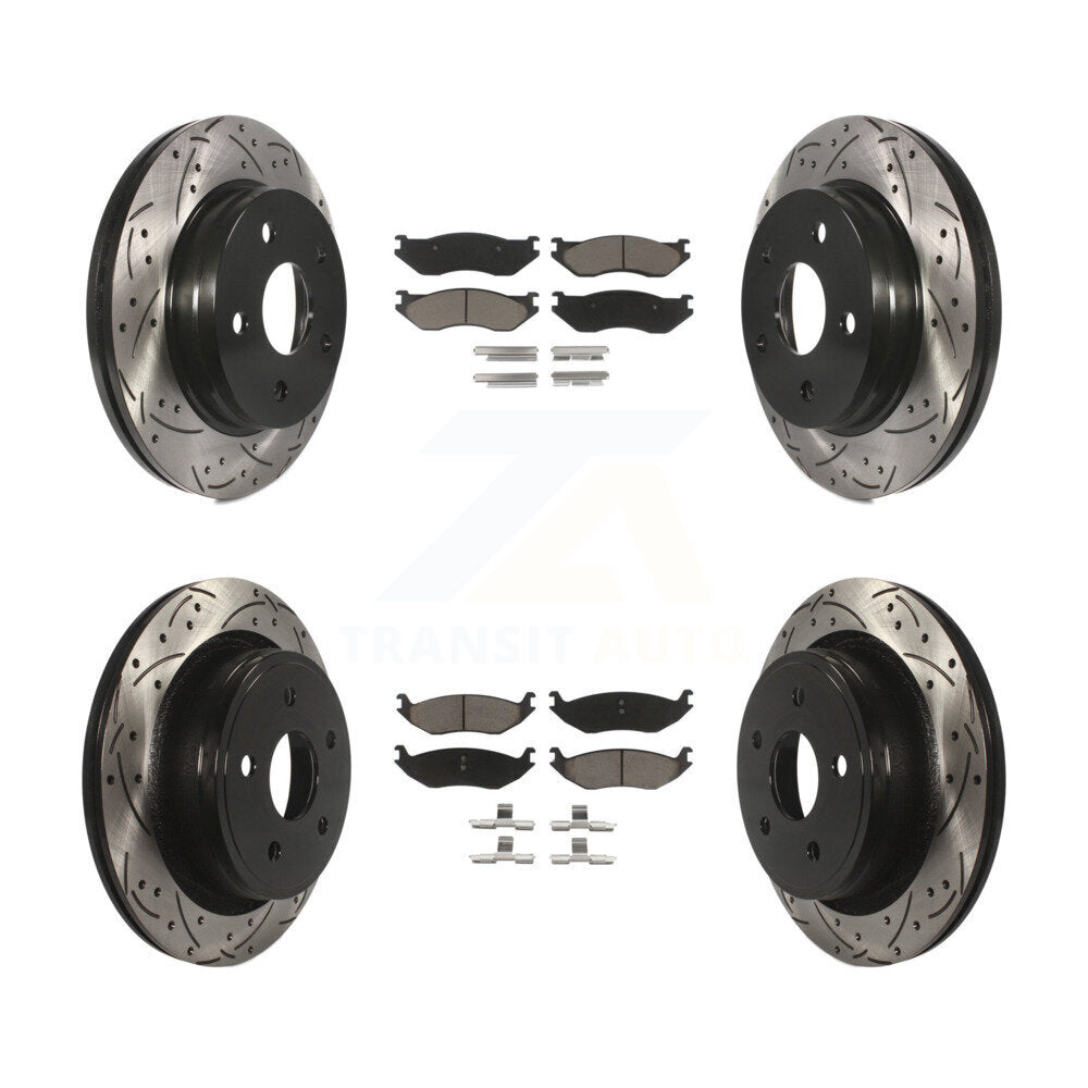 [Avant + Arrière] Kit de disque (percé rainuré revêtu) et plaquette (céramique) de frein pour Dodge Durango Ram 1500 KDC-100310