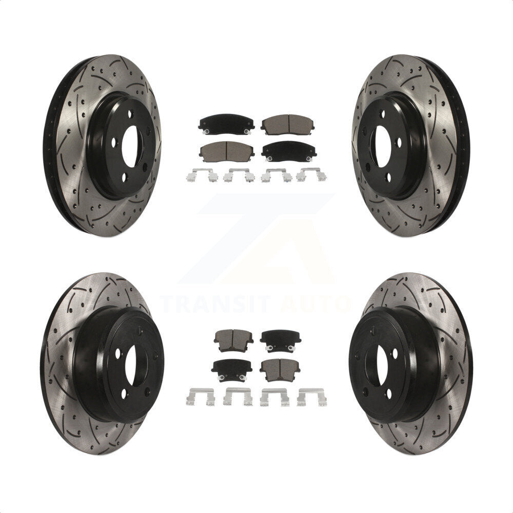 [Avant + Arrière] Kit de disque (percé rainuré revêtu) et plaquette (céramique) de frein pour Dodge Charger Chrysler 300 Challenger Magnum KDC-100312 par Transit Auto