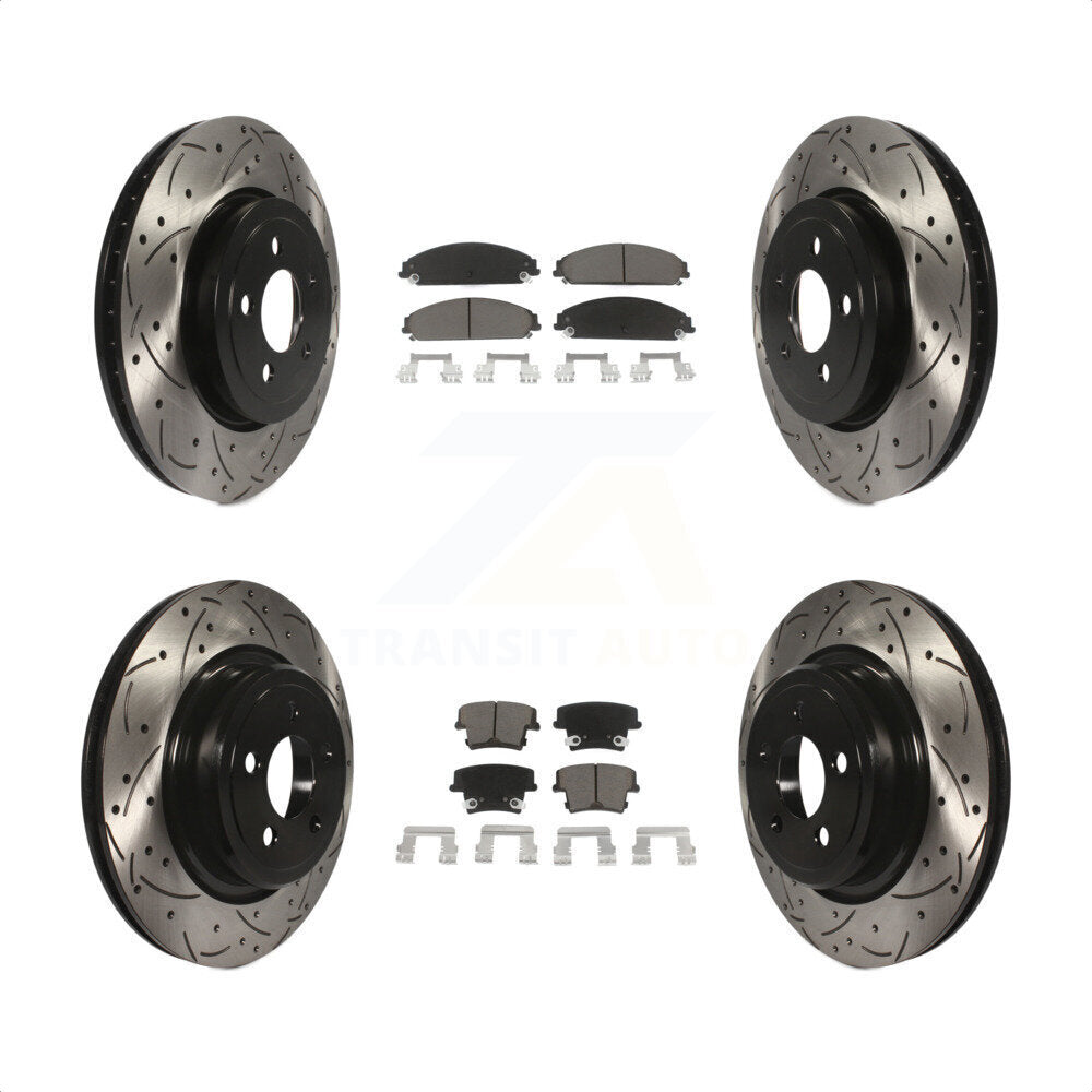 [Avant + Arrière] Kit de disque (percé rainuré revêtu) et plaquette (céramique) de frein pour Dodge Charger avec Police Package KDC-100314 par Transit Auto
