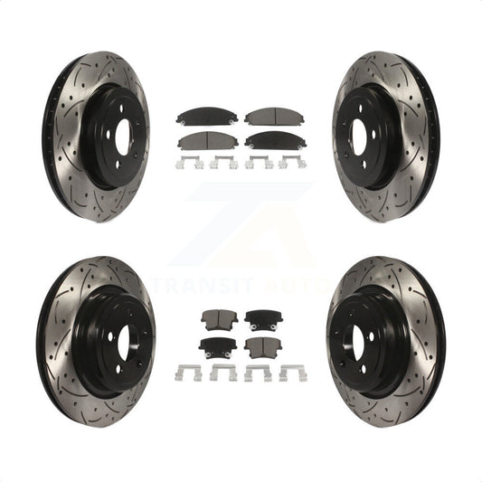[Avant + Arrière] Kit de disque (percé rainuré revêtu) et plaquette (céramique) de frein pour Dodge Charger avec Police Package KDC-100314 par Transit Auto