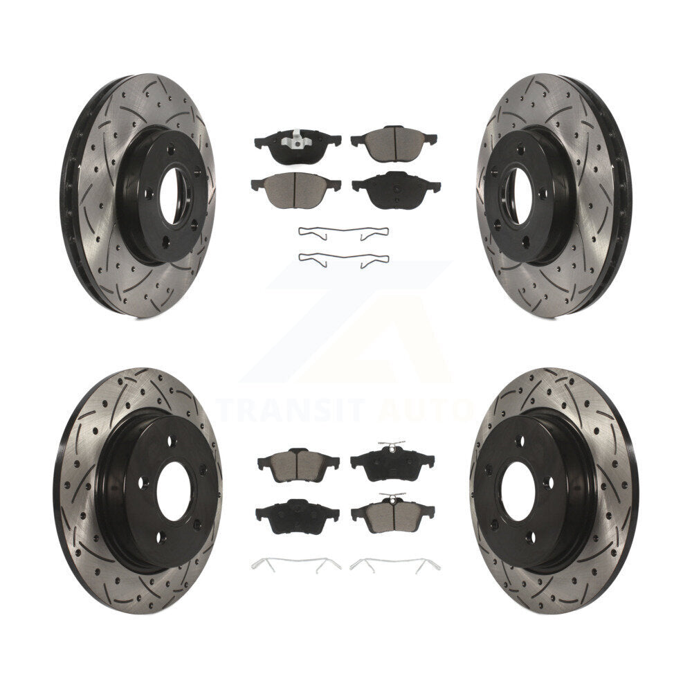 [Avant + Arrière] Kit de disque (percé rainuré revêtu) et plaquette (céramique) de frein pour Ford Focus KDC-100317