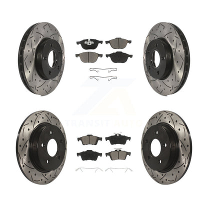[Avant + Arrière] Kit de disque (percé rainuré revêtu) et plaquette (céramique) de frein pour Ford Focus KDC-100317