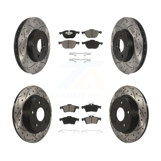 [Avant + Arrière] Kit de disque (percé rainuré revêtu) et plaquette (céramique) de frein pour Ford Focus KDC-100317