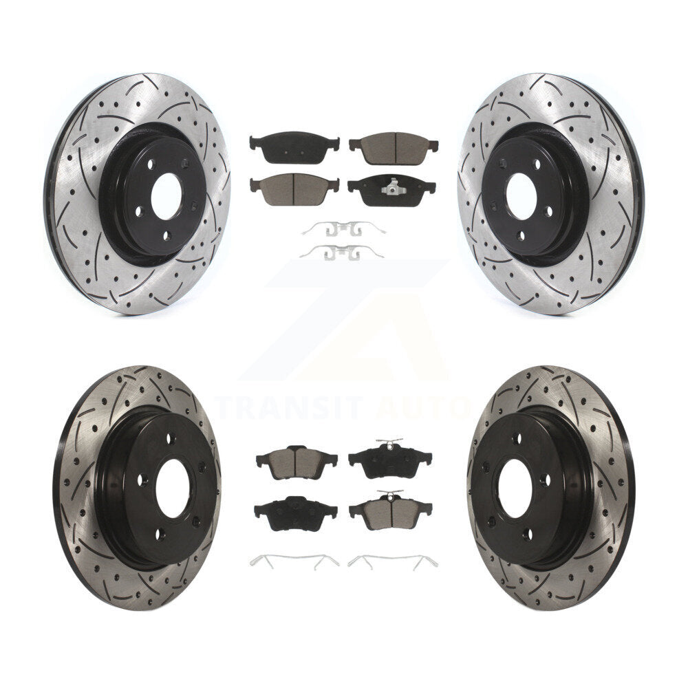 [Avant + Arrière] Kit de disque (percé rainuré revêtu) et plaquette (céramique) de frein pour Ford Focus ST KDC-100318