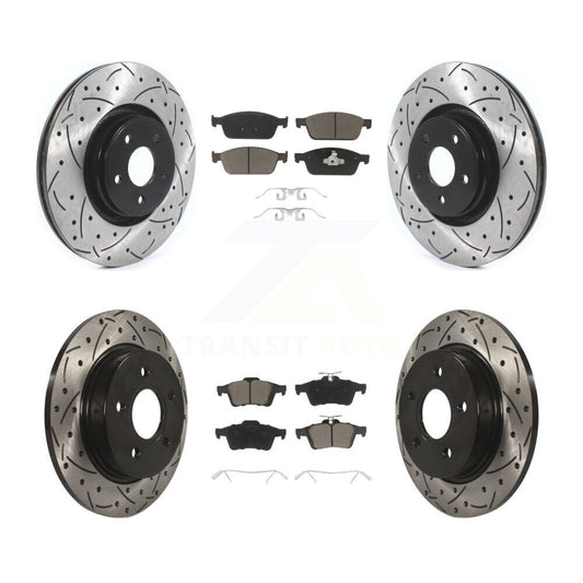 [Avant + Arrière] Kit de disque (percé rainuré revêtu) et plaquette (céramique) de frein pour Ford Focus ST KDC-100318