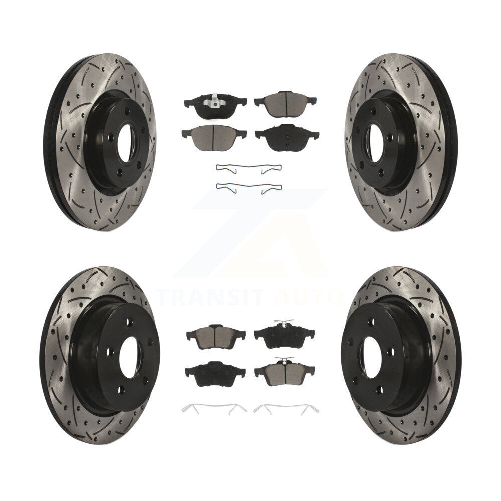 [Avant + Arrière] Kit de disque (percé rainuré revêtu) et plaquette (céramique) de frein pour Ford Escape C-Max KDC-100319