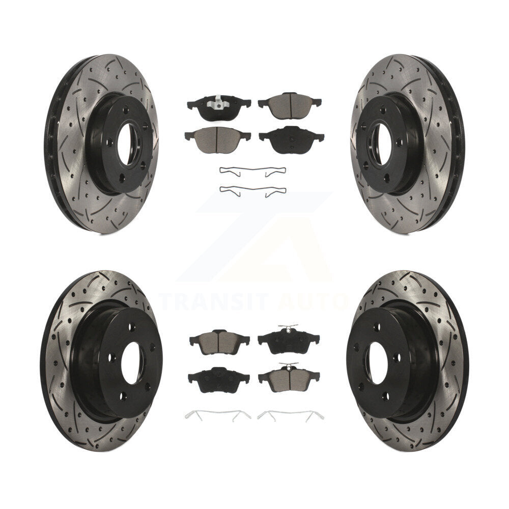 [Avant + Arrière] Kit de disque (percé rainuré revêtu) et plaquette (céramique) de frein pour Ford C-Max KDC-100320