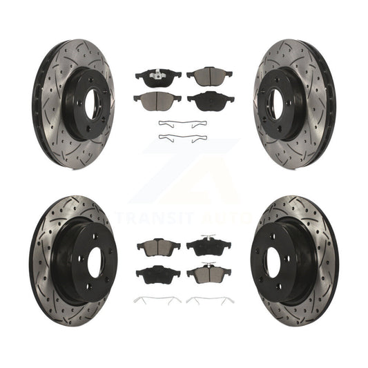 [Avant + Arrière] Kit de disque (percé rainuré revêtu) et plaquette (céramique) de frein pour Ford C-Max KDC-100320