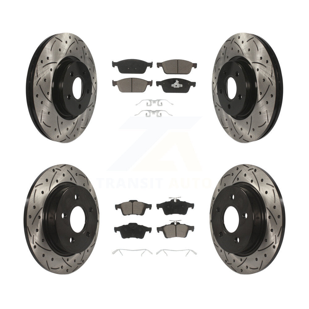 [Avant + Arrière] Kit de disque (percé rainuré revêtu) et plaquette (céramique) de frein pour Ford Focus ST KDC-100321