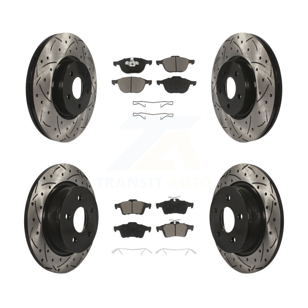 [Avant + Arrière] Kit de disque (percé rainuré revêtu) et plaquette (céramique) de frein pour 2014 Ford Connect 104.8" wheel base KDC-100323