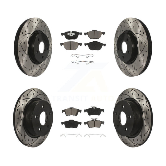[Avant + Arrière] Kit de disque (percé rainuré revêtu) et plaquette (céramique) de frein pour 2014 Ford Connect 104.8" wheel base KDC-100323