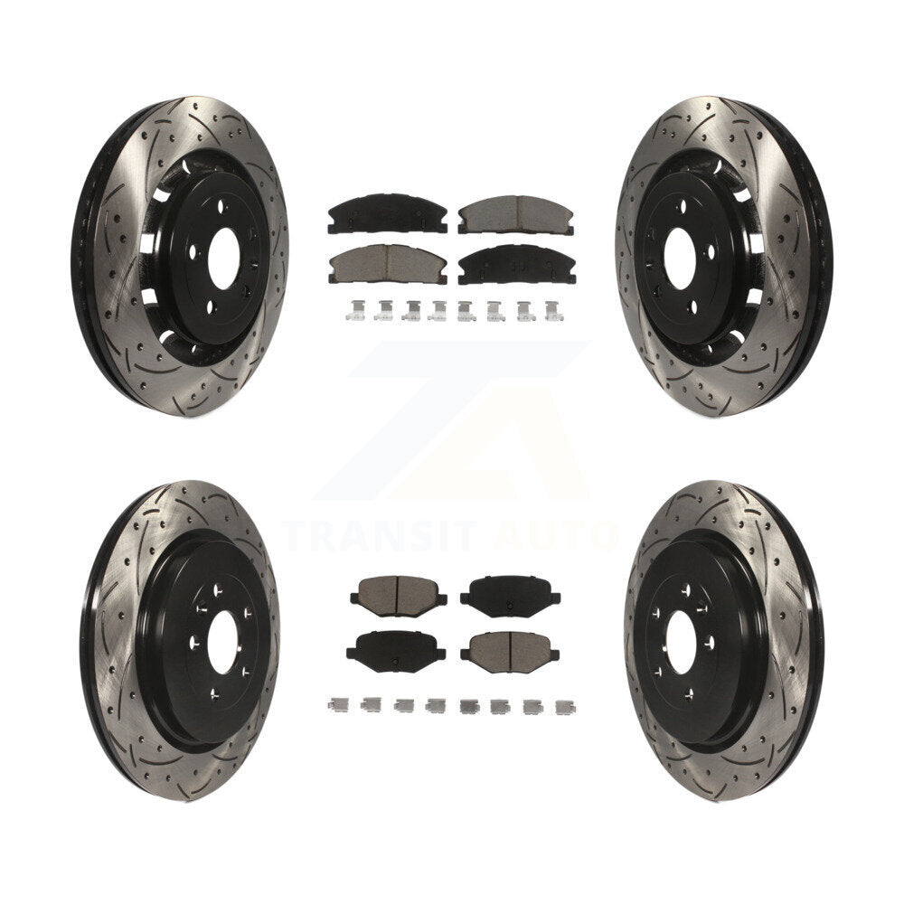 [Avant + Arrière] Kit de disque (percé rainuré revêtu) et plaquette (céramique) de frein pour Ford Explorer Police Interceptor Utility Lincoln MKS Flex Taurus MKT KDC-100326