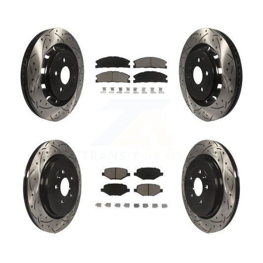 [Avant + Arrière] Kit de disque (percé rainuré revêtu) et plaquette (céramique) de frein pour Ford Explorer Police Interceptor Utility Lincoln MKS Flex Taurus MKT KDC-100326