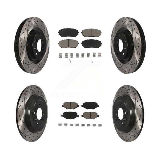 [Avant + Arrière] Kit de disque (percé rainuré revêtu) et plaquette (céramique) de frein pour Ford Edge Lincoln MKX KDC-100327 par Transit Auto