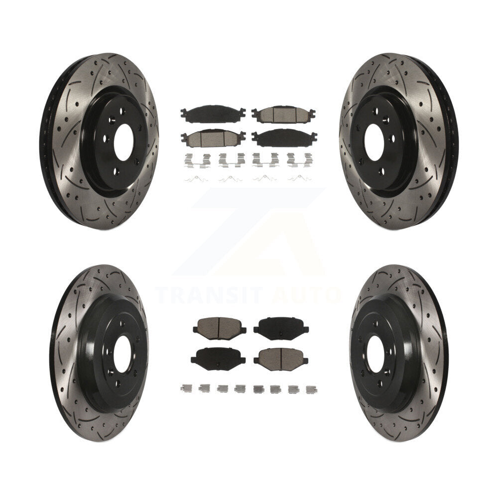 [Avant + Arrière] Kit de disque (percé rainuré revêtu) et plaquette (céramique) de frein pour Ford Explorer Taurus Flex Lincoln MKT MKS KDC-100328