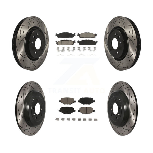 [Avant + Arrière] Kit de disque (percé rainuré revêtu) et plaquette (céramique) de frein pour Ford Explorer Taurus Flex Lincoln MKT MKS KDC-100328