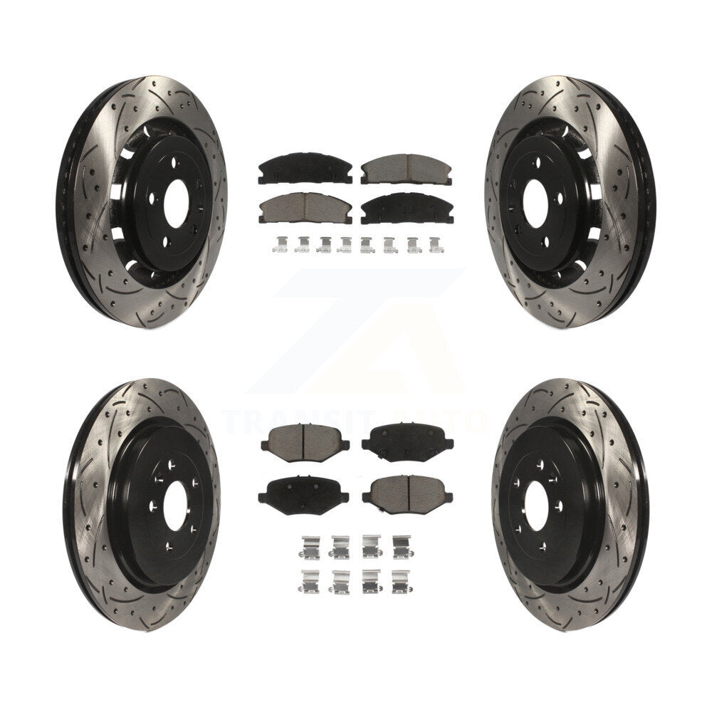 [Avant + Arrière] Kit de disque (percé rainuré revêtu) et plaquette (céramique) de frein pour Ford Explorer Taurus Flex Police Interceptor Sedan Lincoln MKS Special Service KDC-100329