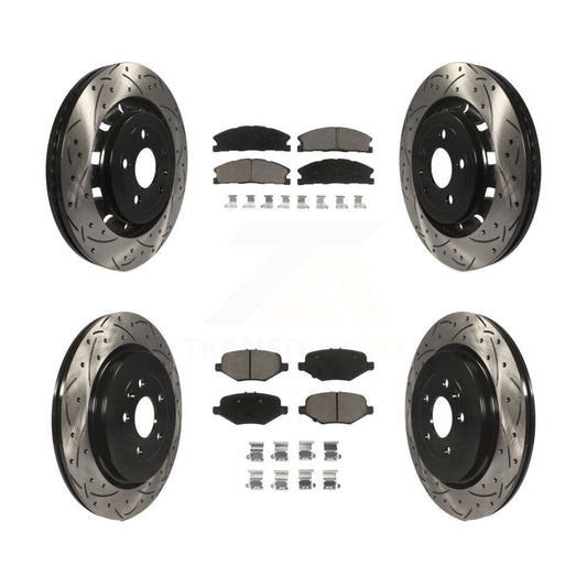 [Avant + Arrière] Kit de disque (percé rainuré revêtu) et plaquette (céramique) de frein pour Ford Explorer Taurus Flex Police Interceptor Sedan Lincoln MKS Special Service KDC-100329