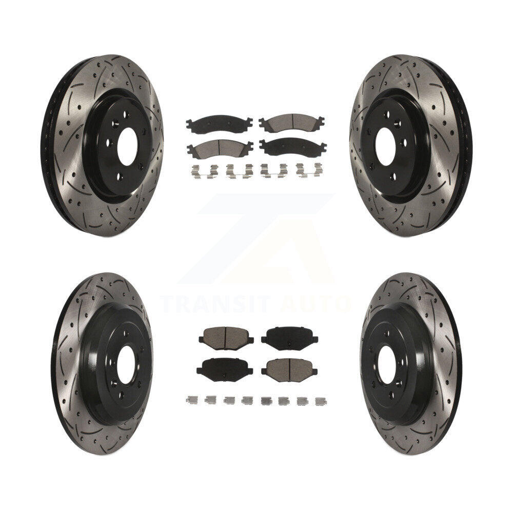 [Avant + Arrière] Kit de disque (percé rainuré revêtu) et plaquette (céramique) de frein pour 2010-2012 Ford Taurus SHO KDC-100330