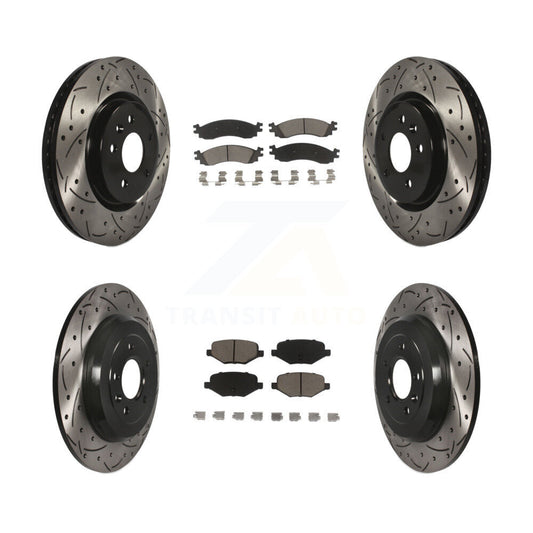 [Avant + Arrière] Kit de disque (percé rainuré revêtu) et plaquette (céramique) de frein pour 2010-2012 Ford Taurus SHO KDC-100330