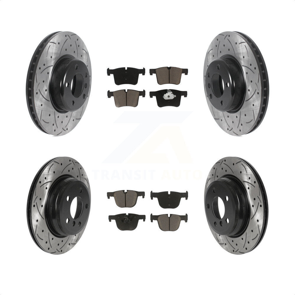 [Avant + Arrière] Kit de disque (percé rainuré revêtu) et plaquette (céramique) de frein pour BMW 435i 335i xDrive GT Gran Coupe sans Blue Painted Calipers KDC-100335 par Transit Auto