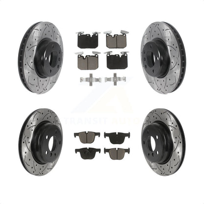 [Avant + Arrière] Kit de disque (percé rainuré revêtu) et plaquette (céramique) de frein pour BMW 340i xDrive 435i 440i Gran Coupe ActiveHybrid 3 sans Blue Painted Calipers KDC-100336 par Transit Auto