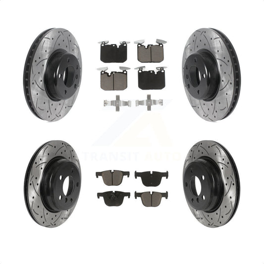 [Avant + Arrière] Kit de disque (percé rainuré revêtu) et plaquette (céramique) de frein pour BMW 340i xDrive 435i 440i Gran Coupe ActiveHybrid 3 sans Blue Painted Calipers KDC-100336 par Transit Auto