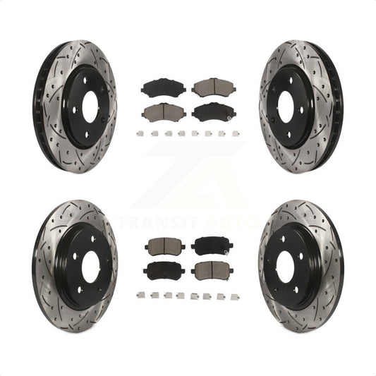 [Avant + Arrière] Kit de disque (percé rainuré revêtu) et plaquette (céramique) de frein pour Dodge Grand Caravan Chrysler Town & Country Journey Volkswagen Routan Ram C/V KDC-100337 par Transit Auto